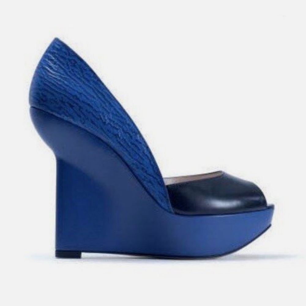 Bally switzerland ASIYA leather Blue-black Wedge Heel Women's Shoes Size US 9